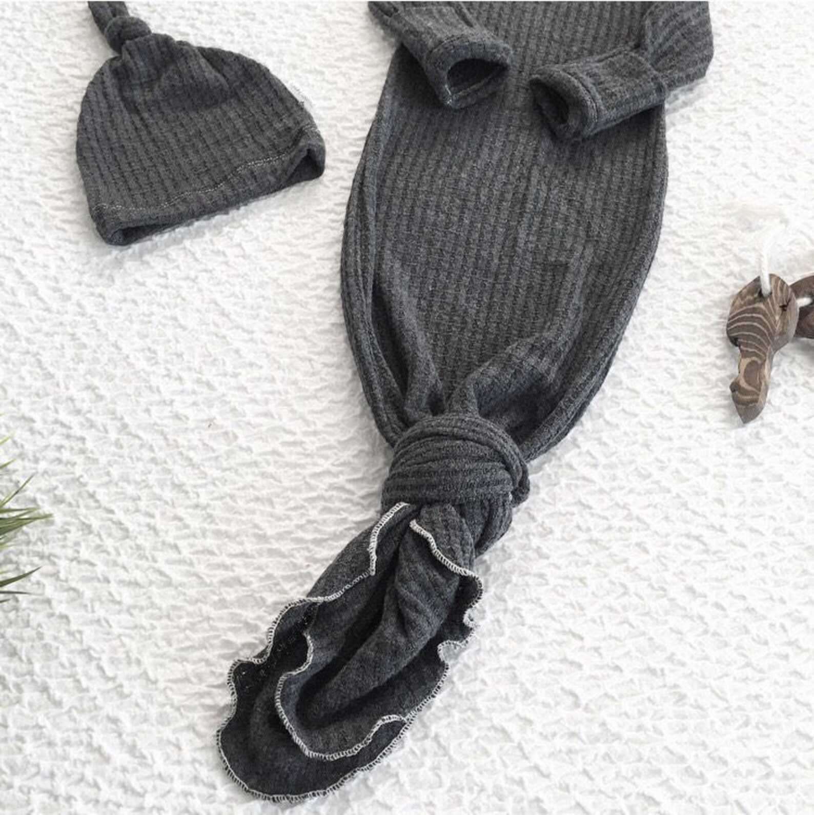 Gray baby knotted gown waffle knit gown gender neutral baby Etsy