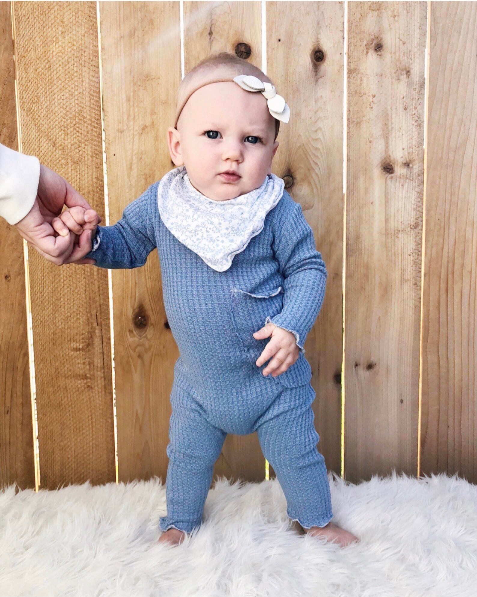 Denim blue waffle w/rolled hem snapless romper baby girl Etsy