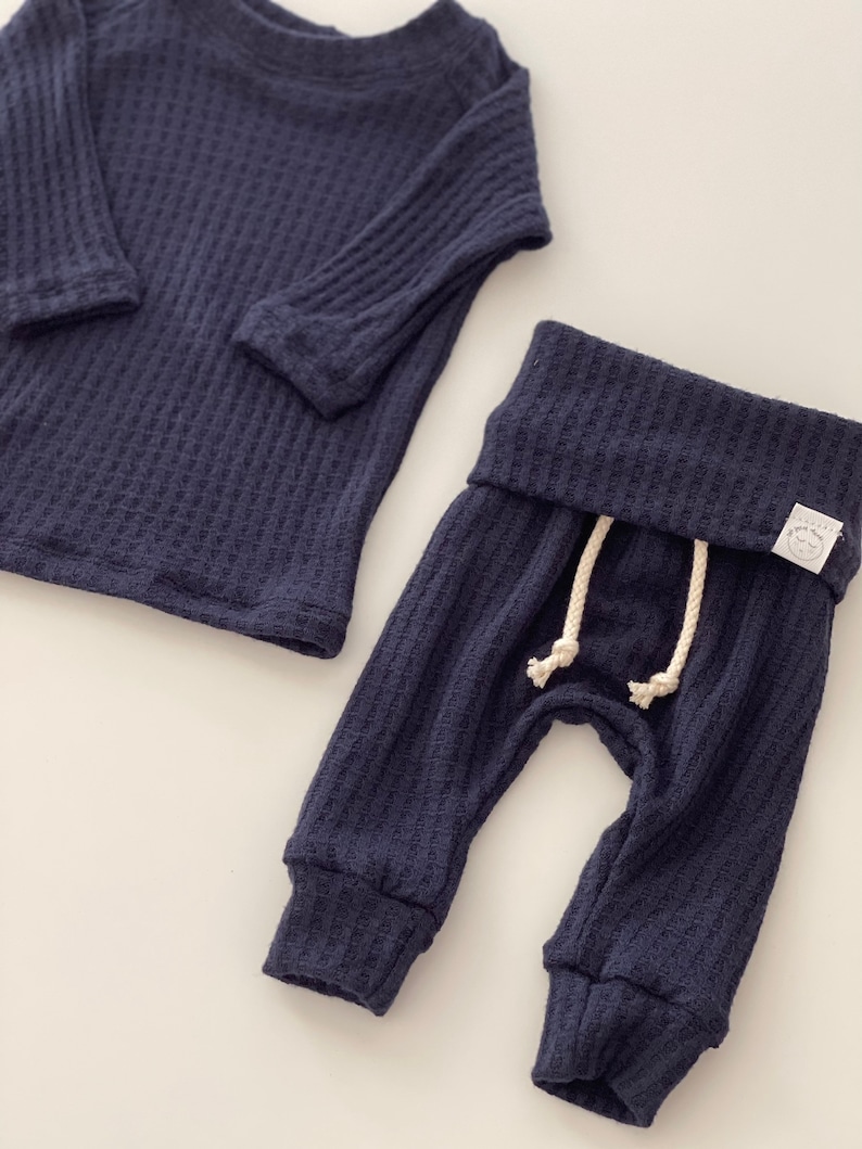 Navy Waffle Knit Outfit Newborn Boy Coming Home Outfit Blue Etsy