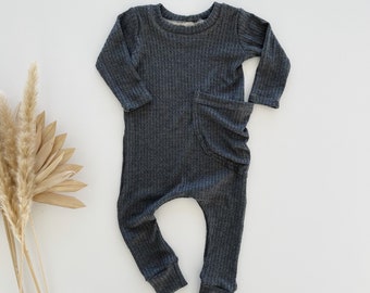 Charcoal waffle harem romper, winter jumpsuit, baby boy clothes, winter waffle baby clothes, coverall jumpsuit, hip baby clothes, minimalist