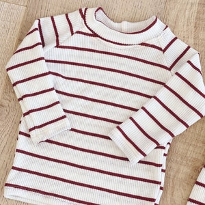 Maroon & White Stripe baby clothes, gender neutral clothes, 2 piece, baby boy clothes, breathable baby clothing, boutique clothes. image 5