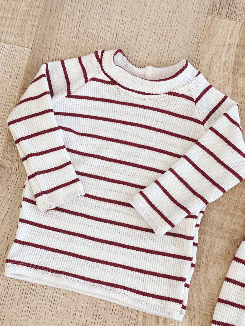 Maroon & White Stripe baby clothes, gender neutral clothes, 2 piece, baby boy clothes, breathable baby clothing, boutique clothes. image 5