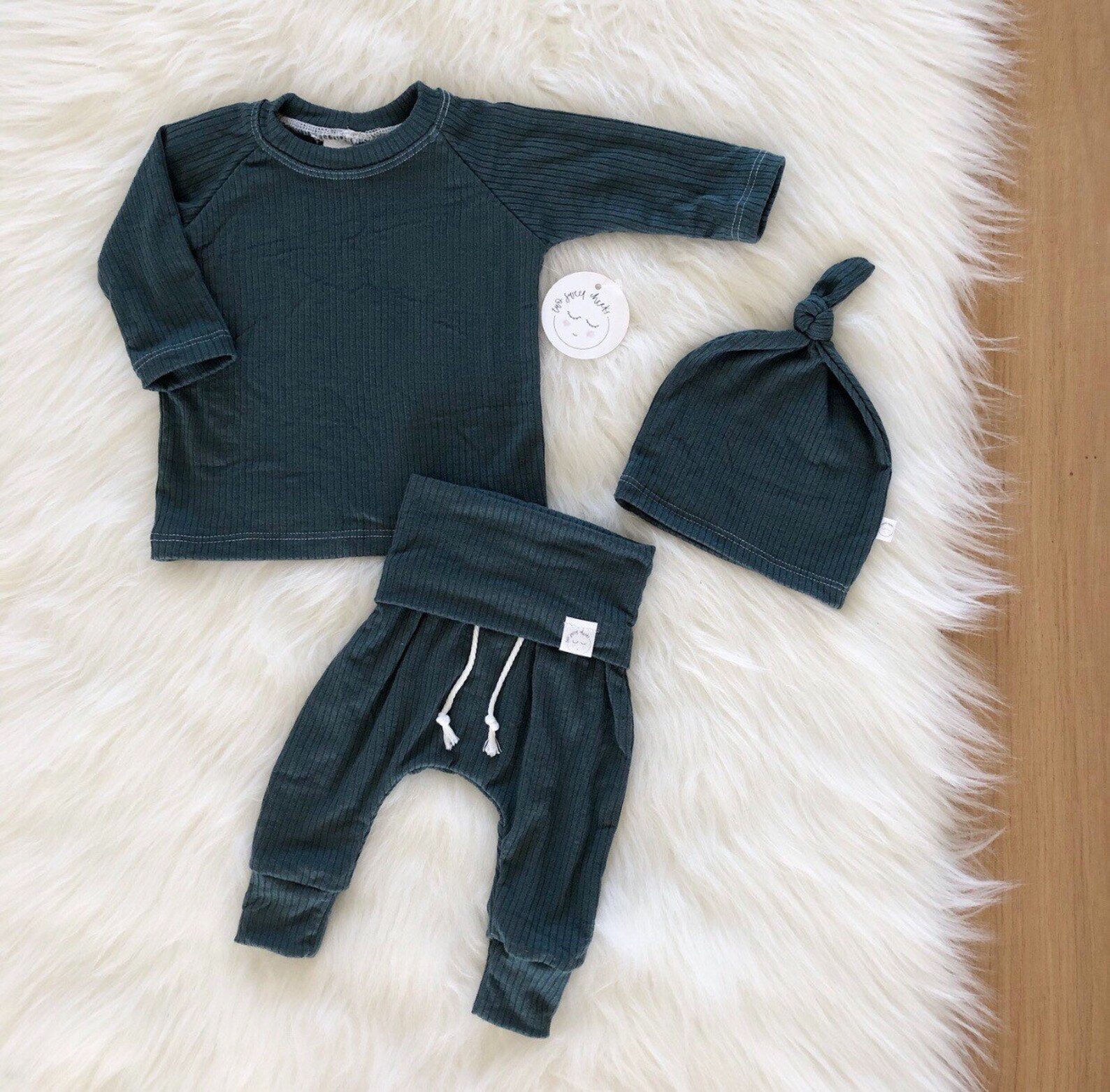 Baby boy teal blue ribbed outfit baby boy clothes baby sets Etsy