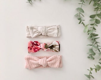 Baby Top Knot Head Wrap, valentines head wrap, knotted infant headwrap, newborn wrap, headband bow, big bow headwrap, floral headwrap