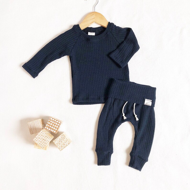 Navy waffle knit outfit baby boy clothes navy blue baby | Etsy