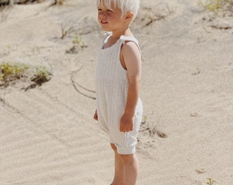 Cream toddler boy romper, baby romper, sleeveless romper, baby overalls, beach outfit, summer baby clothes, baby girl romper, jumpsuit.