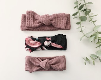 Baby Top Knot Bow Head Wrap, diadema de lazo grande, diademas para recién nacidos, lazo de corbata, diadema rosa, envoltura para la cabeza para bebés, lazo anudado.