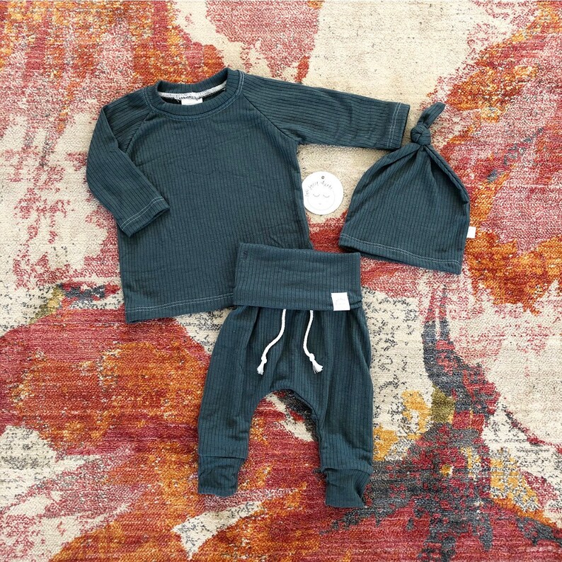 Baby boy teal blue ribbed outfit baby boy clothes baby sets Etsy