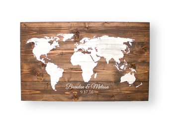 World Map- Wedding Guest Book- Wedding Guest Book Alternatives- Personalized Sign- Wood Wall Art- Gifts with Personalization- Travel