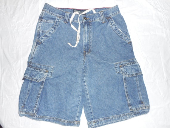 men's blue jean cargo shorts