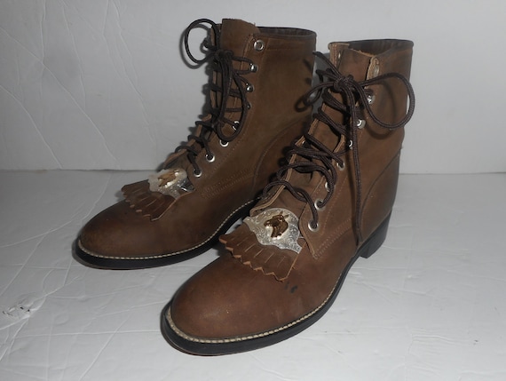 Off Vintage Justin Brown Leather Roper 