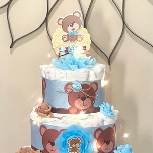 Teddy Bear Diaper Cake Boy With Fairy Light Teddy Bear Baby Shower Boy Table Centerpiece Baby Shower Gift Baby Shower Decoration