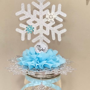 Snowflake Baby Shower Centerpiece Snowflake Mason Jar Baby Shower Decoration Winter Table Decoration Table Centerpiece Christmas Centerpiece