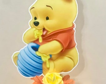 Centro de mesa para baby shower de Winnie The Pooh, decoración para baby shower de Pooh, centro de mesa para baby shower de género neutro con luz de hadas.