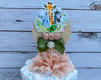 Safari Baby Shower Diaper Cake, Mini Diaper Cake Baby Boy ,Baby Shower Gift, Baby Gift, Baby Shower Decoration,Shower Table Centerpiece