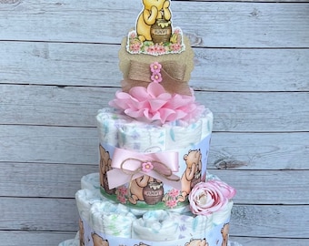 Classic Pooh Diaper Cake Baby Shower Girl Classic Pooh Baby Shower Centerpiece Baby Shower Gift, Baby Shower Decoration, Table Centerpiece