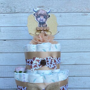 Highland Cow Diaper Cake Boy Highland Cow Baby Shower Centerpiece Baby Shower Gift, Baby Shower Decoration, Shower Table Centerpiece