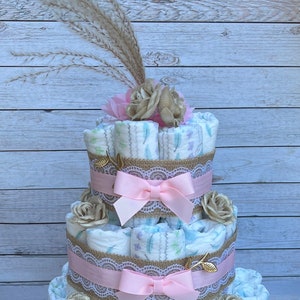 Pink Boho Diaper Cake Boho Baby Shower Baby Shower Centerpieces Decorations Baby Shower Gift Baby Shower Decoration Boho Baby Shower Girl