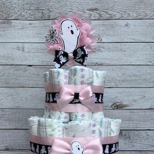 Ghost Diaper Cake Baby Shower ,Diaper Cake Girl , Baby Shower Gift, Halloween Baby Shower Decoration, Shower Table Centerpiece