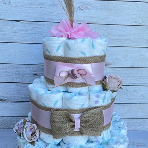 Pink Boho Diaper Cake Baby Shower Girl, Baby Shower Centerpieces Decorations, Baby Shower Gift ,Baby Shower Decoration, Boho Shower