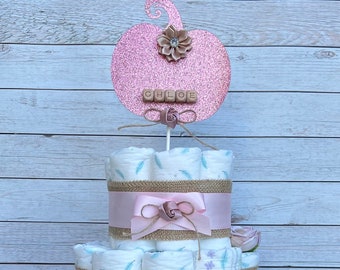 Pink Pumpkin Diaper Cake Baby Shower ,Diaper Cake Girl , Baby Shower Gift, Pumpkin Baby Shower Decoration, Shower Table Centerpiece