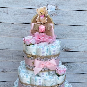 Teddy Bear Diaper Cake Girl Teddy Bear Baby Shower Centerpiece Baby Shower Gift, Baby Shower Decoration Baby Shower Table Centerpiece
