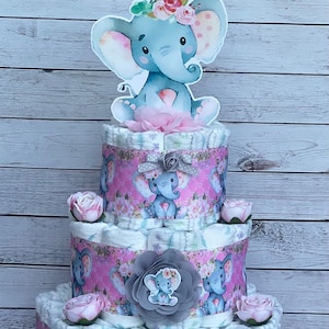 Elephant Diaper Cake Girl Elephant Baby Shower Girl Elephant Baby Shower Decoration Table Centerpieces Table Decoration Baby Shower Gift