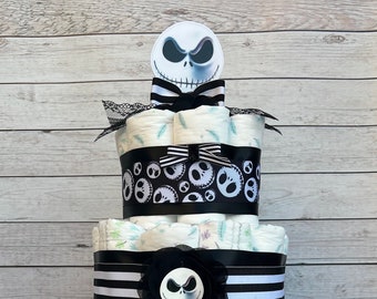 Halloween Nightmare Baby Shower Diaper Cake,Baby Shower Gift, 3 tiers Diaper Cake Gender Neutral Shower Decoration Table Centerpieces
