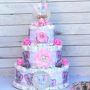 Elephant Diaper Cake Girl ,Elephant Baby Shower Girl ,Baby Shower Gift, Elephant Baby Shower Decoration, Baby Shower Table Centerpiece