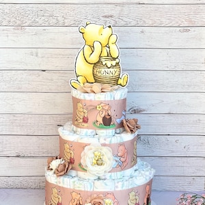 Classic Pooh Baby Shower Diaper Cake, Classic Pooh Diaper Cake Boy , Baby Shower Gift, Baby Shower Decoration, Centerpieces ,Gender Neutral
