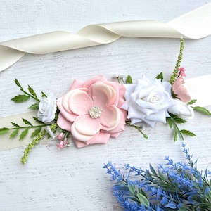 Flower Wedding Belt Bridal Belt Wedding Sash Flower Bridal Belt Floral Bridal Sash White Blush Pink Cream Flower Wedding Belt Bridesmaid