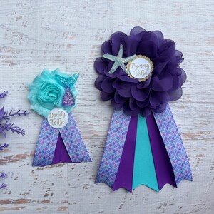 Mermaid Baby Shower Corsage, Baby Shower Pin, Mommy to be Ribbon ,Daddy pin, Mermaid Baby Shower Pin  ,Mermaid Corsage