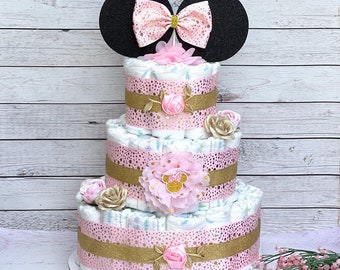 Minnie Mouse Diaper Cake Baby Shower, Baby Shower Centerpieces Decorations, Baby Shower Gift ,Baby Shower Decoration, Minnie Diaper Cake
