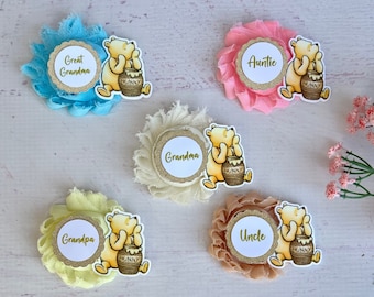 Broches familiares clásicos de Winnie the Pooh para baby shower: ramilletes de 6,35 cm (2,5 pulgadas)