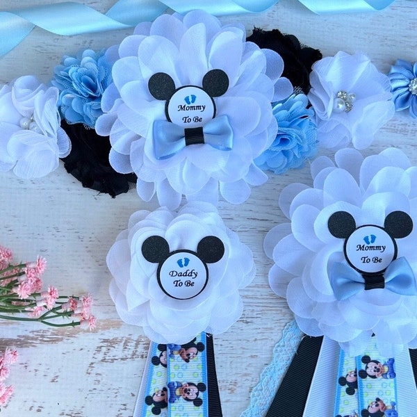 Mickey Mouse Maternity Sash Blue Mickey Mouse Baby Shower Sash Mickey Pregnancy Sash Mickey Baby Shower Corsages Mickey Mouse Sash for mommy