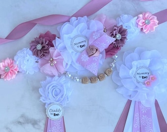 Cielito Lindo Baby Shower Maternity Sash , Boy or Girl ,Mom Dad and Family Pins, Choose Colors