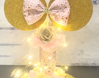Minnie Mouse Baby Shower Centerpiece with Fairy Light Minnie Mouse Birthday Centerpieces Baby Shower Decoration Minnie Table Centerpieces