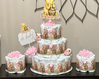 Classic Pooh Baby Shower Diaper Cake Girl Set Of 3 Classic Pooh Baby Shower Centerpiece Baby Shower Decoration Table Centerpiece Decoration