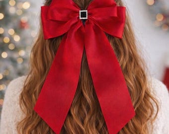 Lång hårrosett för jultomten, julkokettbandsrosettklämma