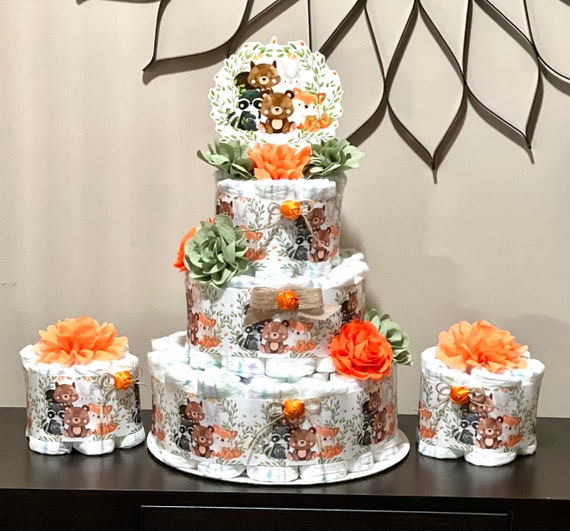 Set of Woodland Baby Shower Diaper Cake Boy Woodland Centerpieces Table  Decoration Baby Shower Boy Woodland Baby Shower Decoration