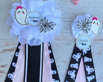 Ghost Baby Shower Corsage Ghost Baby Shower Pin Mommy To Be Pin Daddy Pin Halloween Baby Shower Corsage Baby Shower Girl Mommy to be Ribbon