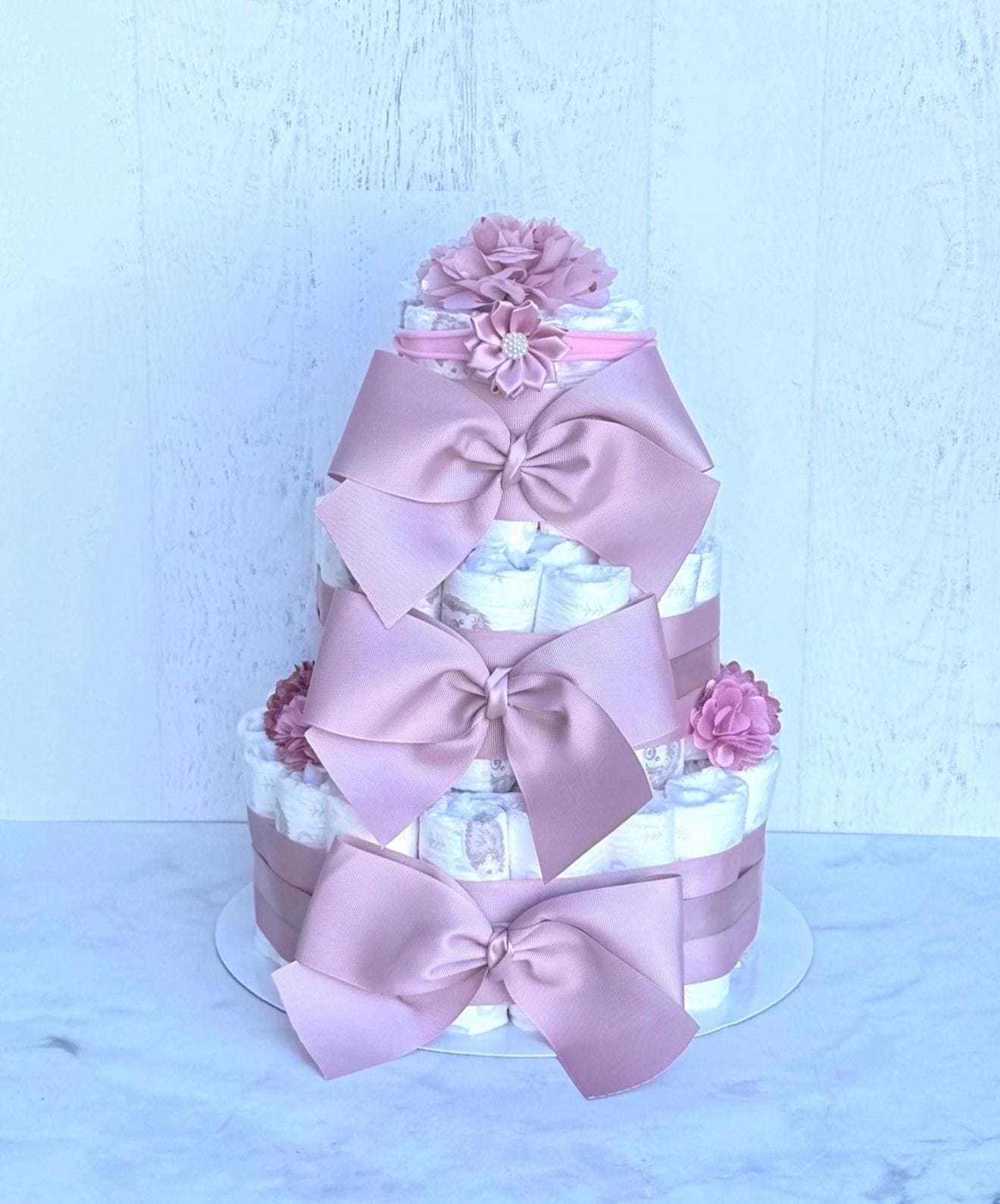Pink Bow Baby Shower Diaper Cake Gift Centerpiece ,boy or Girl ...