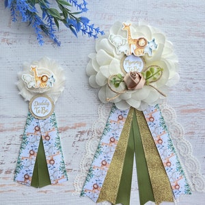 Safari Baby Shower Corsage ,Safari Baby Shower Pin, Mommy to be Pin ,Mommy Ribbon ,Jungle Baby Shower Pin ,Mommy Corsage , Safari Pin
