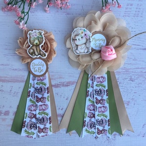 Girl Woodland Baby Shower Pin ,Forest Animals Baby Shower, Mom and Dad Pins ,Mommy To Be Corsage ,Mommy Ribbon, Woodland Baby Shower Girl
