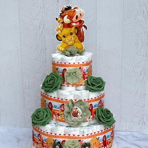 Lion King Diaper Cake Lion King Baby Shower Jungle Safari Baby Shower Centerpieces, 3 tier Diaper Cake Baby Shower Gift Shower Decoration