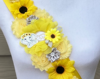 Sunflower Elephant Shoulder Sash Sunflower Elephant Baby Shower Sash Elephant Maternity Sash Pregnancy Sash Mommy Sash Shoulder Sash