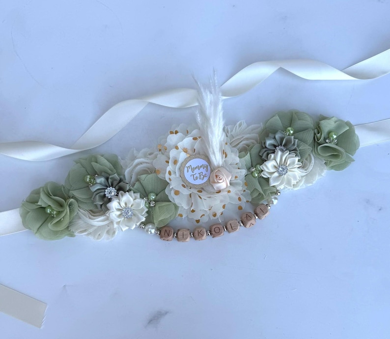Boho Baby Shower Graviditetsband, Mamma Pappa och Familjenålar: Välj färg bild 13