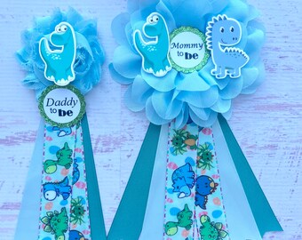 Dinosaur Baby Shower Corsage ,Dinosaur Baby Shower Pin ,Dinosaur Baby Shower Corsage, Mom Dad Pins  ,Mommy Ribbon, Dino Baby Shower Boy
