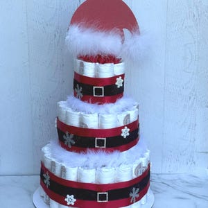 Santa Diaper Cake Baby Shower, Santa Baby Shower Centerpieces ,Baby Shower Gift ,Baby Shower Decoration, Christmas Diaper Cake