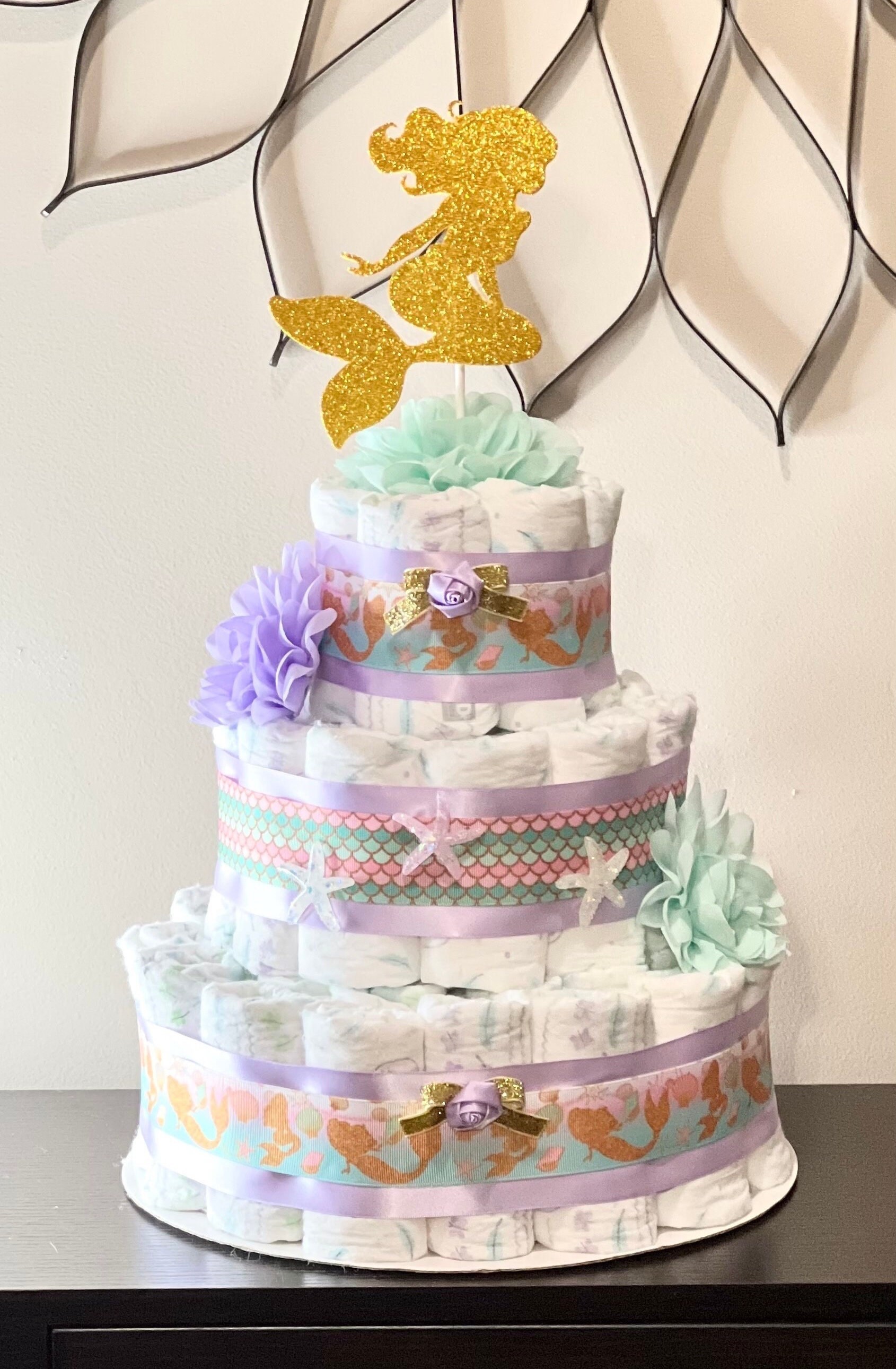 Mermaid Diaper Cake Little Mermaid Baby Shower Centerpiece Baby Shower Gift Mermaid Baby Shower Decoration Shower Table